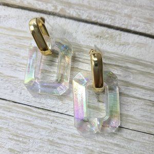 1.25" Iridescent Coating Clear Lucite Open Rectangle Dangle Earrings